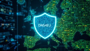 DNS4EU digital privacy shield logo with European Union map